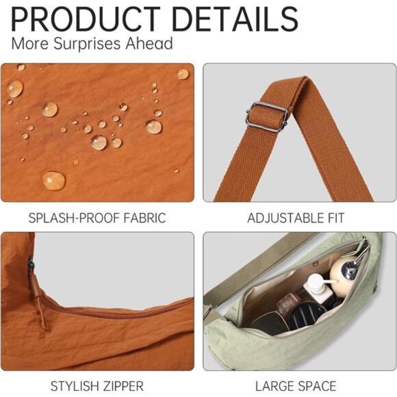 Crescent Bags Nylon Hobo Bags Camel - Picture 3 of 7